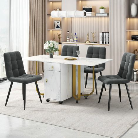 Ensemble table à manger pliante 150x80 cm avec 4 chaises en velours