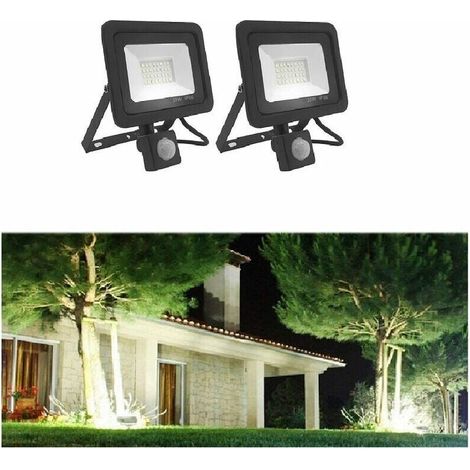 Set di 2 proiettori LED da 30 W con sensore di movimento, 2700 LM, 6000 K, IP66 impermeabile, proiettore LED per esterni (1/5)