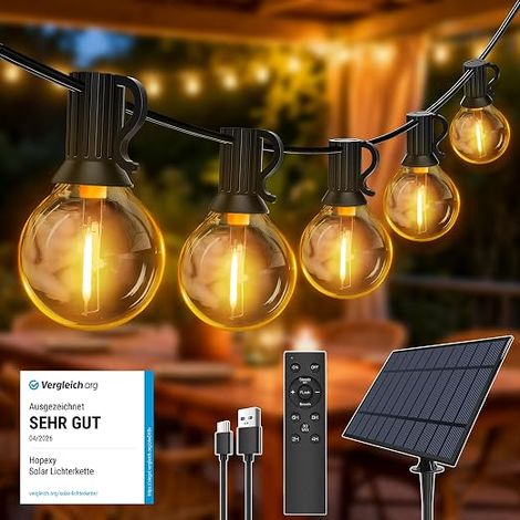 Solar String Lights Outdoor LED Bulbs, G40 Weatherproof Garden Balcony Remote Control Lighting Modes Timer Function, Waterproof (1/5)