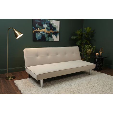 Banquette convertible clic-clac velours écru pieds chromés 180cm (1/5)