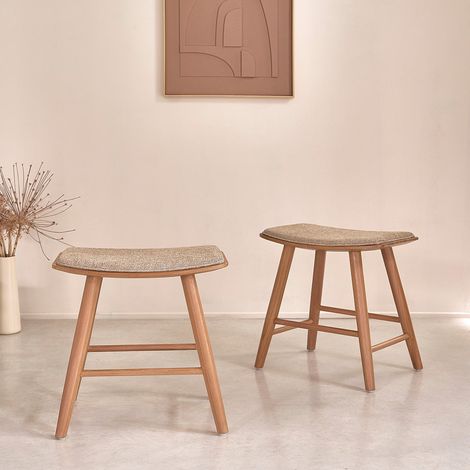 Lot de 2 tabourets en teck massif et velours (1/5)