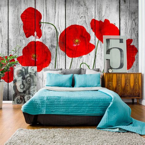 Papier peint conte de coquelicots rouges - 150 x 105 cm (1/3)