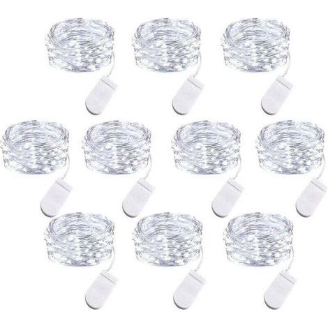 Set mit 10 batteriebetriebenen LED-Lichterketten, 1 m Kupferdraht, 10 LED-Birnen für Schlafzimmer, Zuhause, Partys, Hochzeiten, Festivals und Konzerte (1/4)