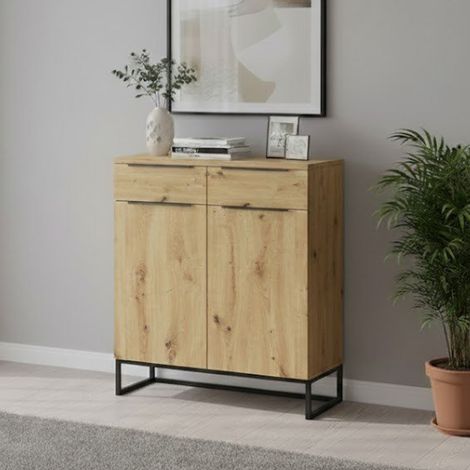 Credenza Fiastrone, Madia 2 Cassetti, 2 Ripiani, Apertura Battente, 78x37x99h cm Marrone Rovere Nodi (1/5)