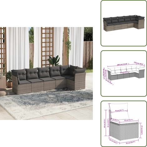 The Living Store 6-tlg. Garten-Sofagarnitur mit Kissen Grau Poly Rattan - Gartensessel (1/5)