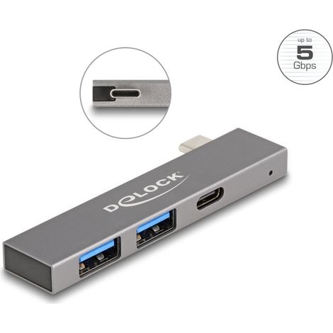 Delock Concentrador USB delgado de 3 puertos con USB Type-Câ¢ a 1 x USB 5 Gbps USB Type-Câ¢ + 2 x USB 5 Gbps Tipo-A