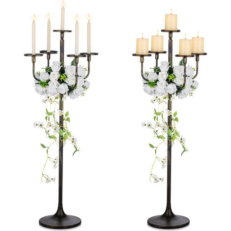 Grand Chandelier Noir sur Pied, à 5 Branches, Lot de 2, 122 cm (1/5)
