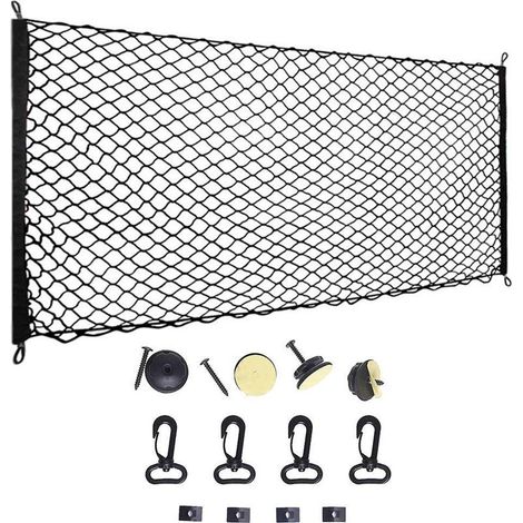 – Filet de coffre extensible 115x60cm – Séparation pour animaux – Nylon haute résistance à l'abrasion – Installation facile avec crochets (1/5)