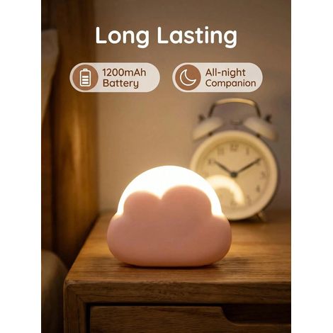 1 Veilleuse LED nuage rechargeable rose, lampe en silicone à luminosité réglable pour chambre à coucher, cadeau de fête (1/4)