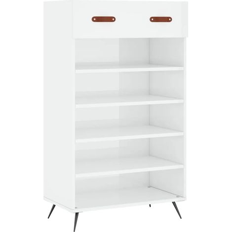 Armoire à chaussures moderne rangement pratique 60 x 35 x 105 cm en bois blanc brillant (1/5)