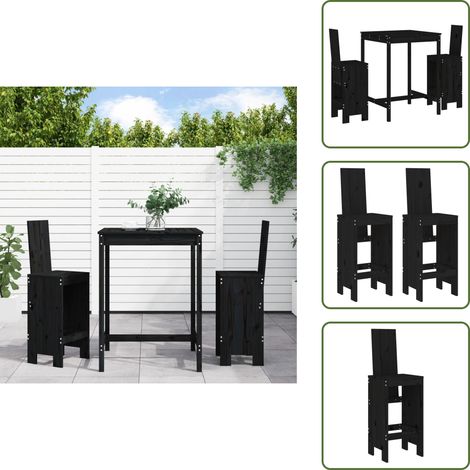 Taburetes de bar - vidaXL Set de mesa y taburetes altos jardín 3 pzas madera pino negro - Madera maciza