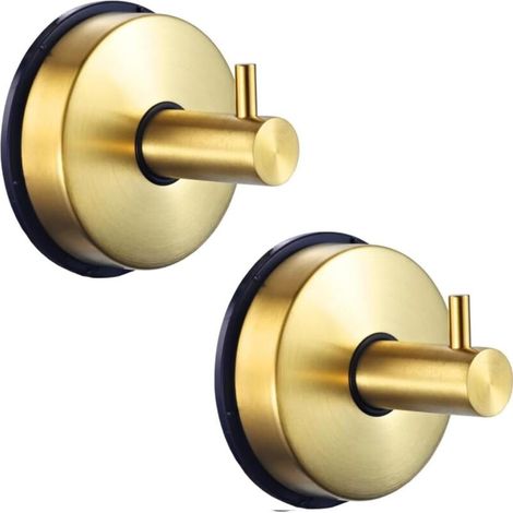 Set of 2 stainless steel suction cup hooks, for bathroom, kitchen, shower, tile hooks (gold) (1/5)