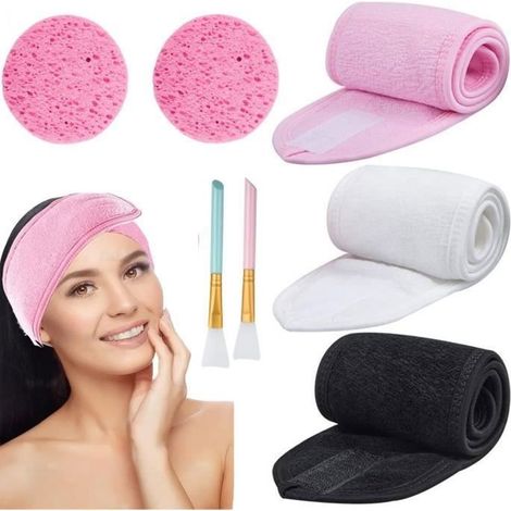 (Weiß, Schwarz, Rosa) Make-up-Haarreif für Damen – 3er-Set – Weicher und dehnbarer Frottee (1/4)