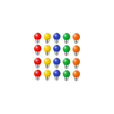 Tigrezy Lot de 20 ampoules led couleur b22 ampoules baïonnette 2w Rouge, Jaune, Orange, Vert, Bleu,Incassable (équivalence 20W)