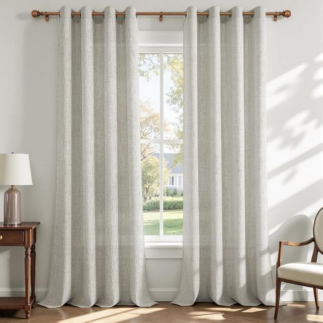 Rideau Voilage Effet Lin Tamisant à Œillets, Rideaux Bohème Semi-Transparents pour Fenetre Baie Vitrée Chambre et Salon, Style Naturel, 2 Panneaux 140 x 260 cm, Blanc Crème (1/5)