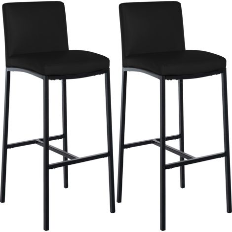 Lot de 2 tabourets de bar design épuré et contemporain en PVC noir cadre à quatre pieds en métal noir 100006417 (1/5)