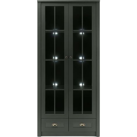 Große Esszimmer Standvitrine ATHEN-61 in edlem grün inkl. Beleuchtung -  B/H/T: 90/197/43 cm (1/5)