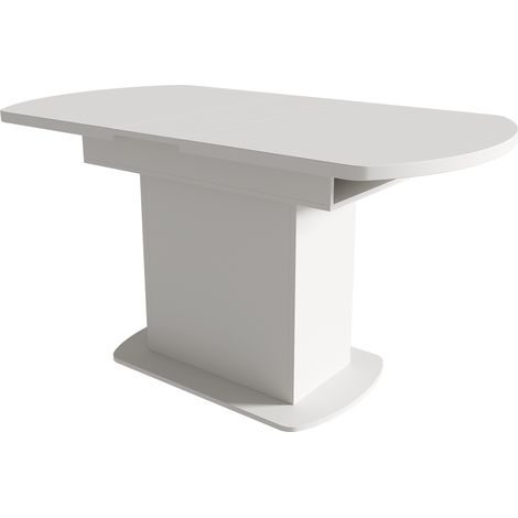Table à manger ovale extensible avec rangement, L110/130 x P70 x H75 cm, blanc avec poignée argentée (1/5)