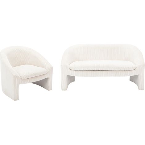 Canapé 2 places et fauteuil en velours côtelé crème OSSANA (1/5)