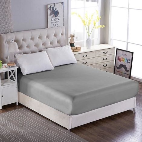 Drap Housse en Microfibre Gris - Marque - 140x200x25 cm - Respirant et Résistant (1/4)