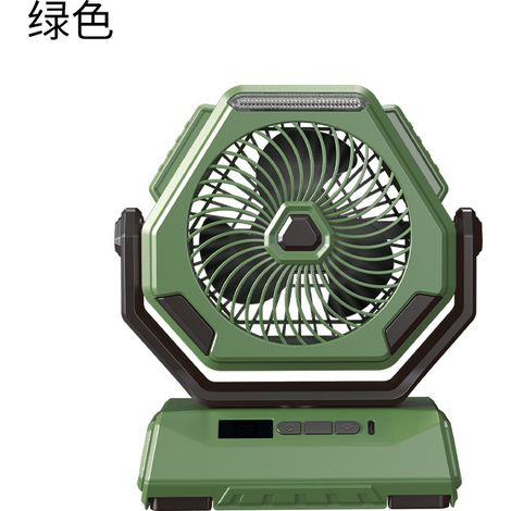 Ventilador de camping Cross-border 2024, silencioso, 15 cm (6 pulgadas), con luz y pantalla digital, gran capacidad, portátil, modelo A26, sin cabezal oscilante, verde militar.