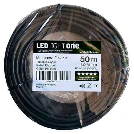 Cable Tuyau 3x0,75mm 50m Noir Tension de service 500v Câbles pour installations fixes et mobiles dans les locaux domestiques et de bureaux. (1/5)