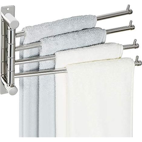 Porte-Serviettes avec 4 Barres 180° Rotatives en Acier Inoxydable, Antirouille et Pratique, Porte Serviette Murale Sèche-Serviettes pour Salle de Bain/Cuisine Lavabo, Argent (1/5)