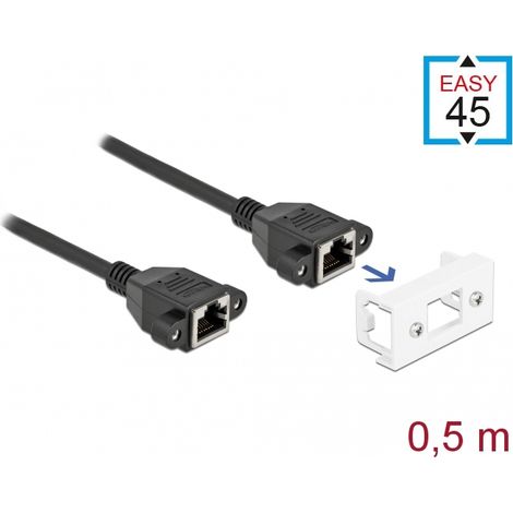 Delock Cable de extensión de red para el módulo Easy 45 S/FTP RJ45 hembra a RJ45 hembra Cat.6A 50 cm negro