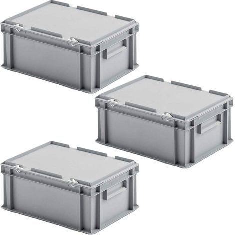 BRB 3 récipients avec couvercle au format européen, L x l x H 400 x 300 x 185 mm, contenu 16,5 l, poids 1,35 kg, gris