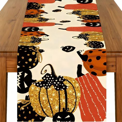 Chemin de Table Halloween 18033cm,Citrouilles Chemin de Table Halloween,Nappe Décoration Halloween pour Intérieur Vacances Fête Décor (1/5)