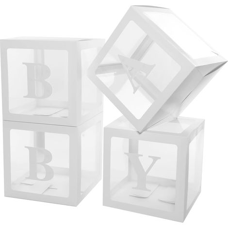 4 Boîtes décoratives pour fête - Boîtes à Ballons 30 x 30 x 30cm - Matériau Carton - Avec les Lettres - Pour Décoration de Fond d'Anniversaires et Fêtes (1/5)