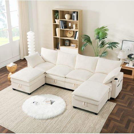 CHICFURN Sofá esquinero modular 280x152x83 cm de pana beige con almacenaje (1/5)