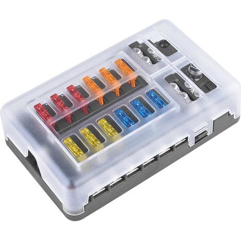 12-fach Sicherungskasten mit LED-Anzeige, geeignet für Autos, Yachten, Boote und Marine-Sicherungshalter mit Königszapfen-/Flügelsicherungen (1/5)
