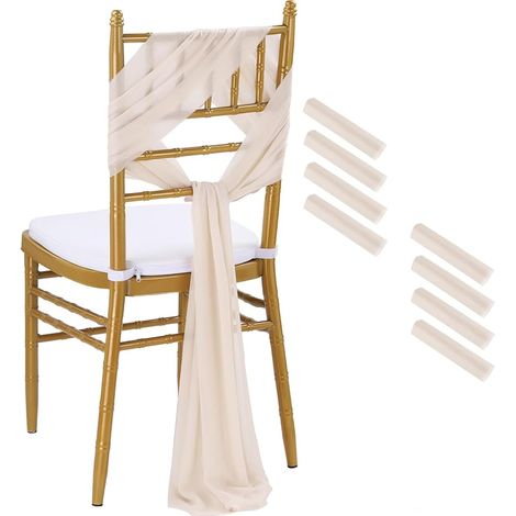 Set mit 8 Stuhlschleifen aus Tüll für Hochzeiten, 26 x 240 cm, champagnergoldene Farbe. Ideale Dekoration für Partys, Hochzeiten und Hotelbankette. (1/5)