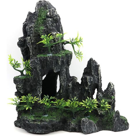 Paisajismo de acuarios, decoración de acuarios, gran jardín de rocas, adornos de imitación de piedra de estilo chino, plantas acuáticas, adornos para acuarios, verde (1/5)