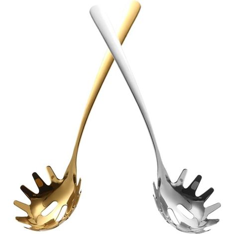 Set di 2 cucchiai per pasta, 24 x 6,8 cm, cucchiaio per spaghetti in acciaio inox, adatto per pentole calde, cucchiaio/forchetta per noodles, manico lungo per servire la pasta (1/5)