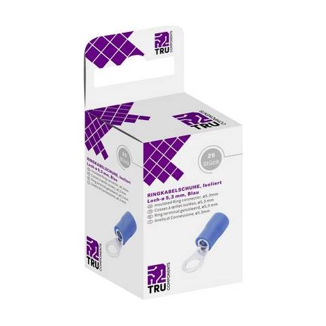 TRU COMPONENTS T1904C062 Cosse à oeillet Section max.=2.50 mm² Ø du trou=5.30 mm partiellement isolé bleu 25 pc(s) Q705762 (1/3)