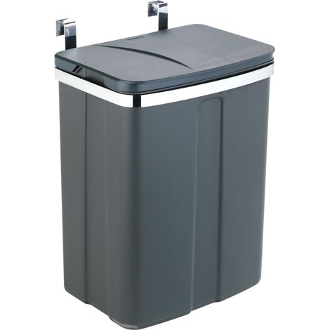 Wenko – Poubelle de porte à suspendre 12l – Fixation sans perçage – Plastique gris – Dimensions 26x34x17 cm – Pour salle de bain et cuisine (1/8)