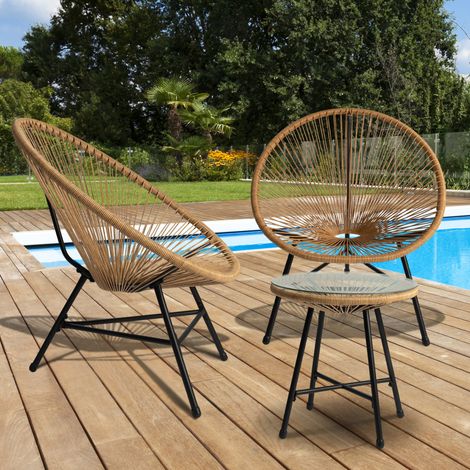 Conjunto de muebles de jardín Mesa IZMIR y 2 sillas de cuerda en forma de huevo efecto ratán (1/5)
