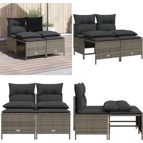 4-tlg. Garten-Sofagarnitur mit Kissen Grau Poly Rattan - Gartenmöbel - Sofa Set - Rattan Gartenmöbel - Gartenlounge - Esszimmergarnitur - Home & Living (1/5)