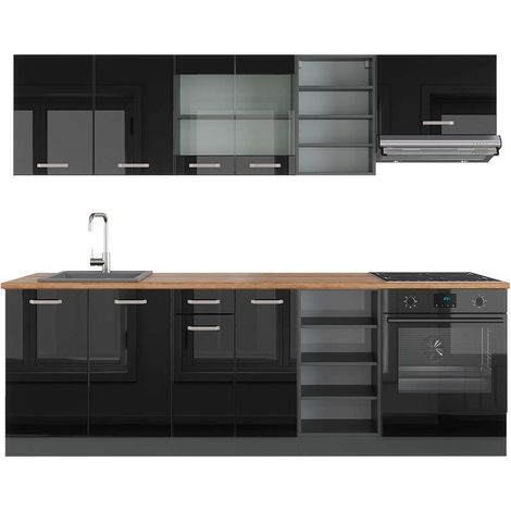 Cucina componibile R-Line, Nero lucido/antracite, 240 cm , PL Rovere, Vicco (1/5)
