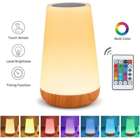 Veilleuse LED, Lampe de Chevet, Lampe Nuit Colorée Toucher, Télécommande, Rechargeable avec Luminosité Réglable, pour chambre à coucher, chambre d'enfant, et salon (1/5)