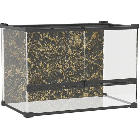 Boîte à reptiles avec panneau de fond - 50x30x35 cm, noir - Fermeture sécurisée par rotation et ventilation frontale - Pour reptiles - Design pratique (1/5)