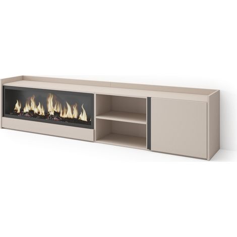 Skraut Home - Mueble TV, Televisión, Muebles de salón, almacenaje, 212x35x50cm, Para TV hasta 80", Chimenea eléctrica XXL, Estilo Moderno, Beige (1/5)