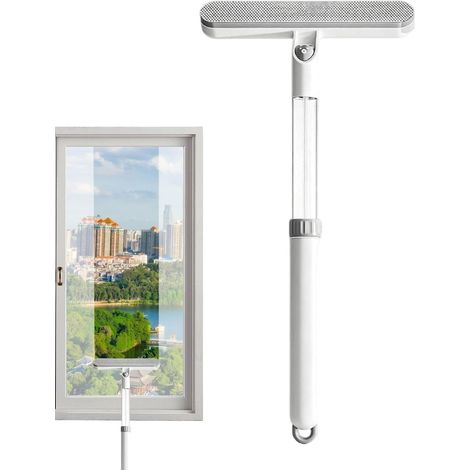 Brosse de nettoyage télescopique double face multifonctionnelle 5 en 1 avec raclette intégrée, adaptée à diverses situations. (1/4)