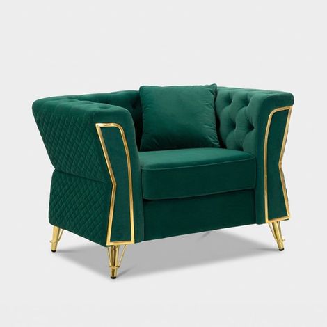 Sillón tapizado en terciopelo con cojín Emy - Verde oscuro (1/5)