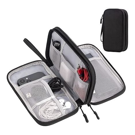 Arae Étanche Sac de Câble de Voyage Grande Capacité Antichoc, Organisateur Portable Double Couche pour Accessoires Électroniques, Compact pour Tech Gadgets, Noir (1/4)