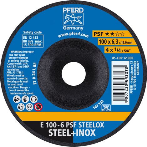 PFERD TOOLS Schruppscheibe E 100x6,3x16 mm Universallinie PSF STEELOX für Stahl/Edelstahl 10 Stk (1/5)