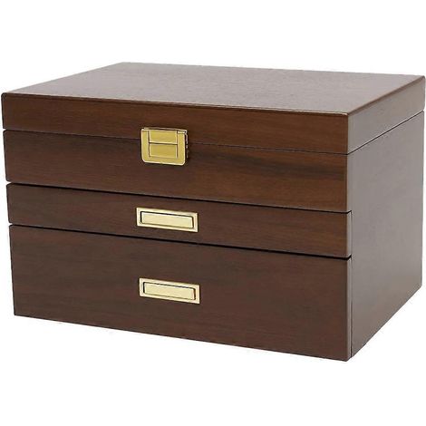 Modernes und schlichtes Schmuckkästchen, Aufbewahrungsbox für Halsketten, dreiteiliges Schmuckkästchen aus Massivholz (1/5)