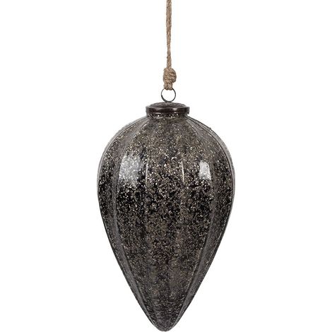 Grande Boule de Noël en Verre Noir Décoration Suspendue pour Sapin de Noël 17x26 cm - PANGIVO